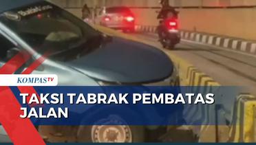 Diduga Sopir Mengantuk, Taksi Tabrak Pembatas Jalan Bus Transjakarta di Jaksel