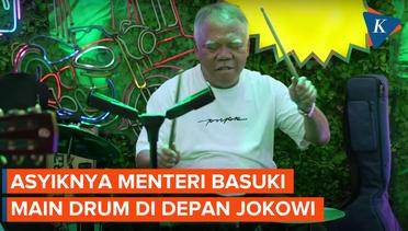 Aksi Menteri Basuki Asyik Gebuk Drum di Depan Rombongan Jokowi