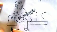 Menggambar Kartun Bermain Musik dari kata "MUSIK"