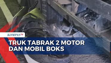 Akibat Rem Blong, Truk Bermuatan Galon Air Mineral Tabrak 2 Motor dan Mobil Boks di Temanggung