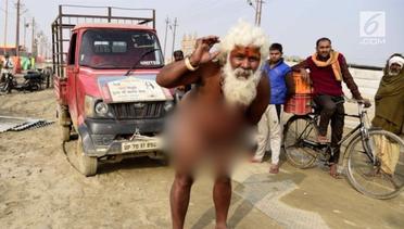 Pakai Penis, Biksu Ini Tarik Mobil di Festival Suci India