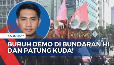 Terbaru! Buruh Demo Pencabutan Omnibus Law, Jalan Medan Merdeka Selatan Arah Patung Kuda Ditutup