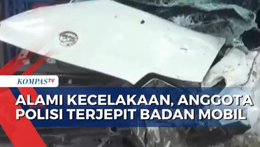 Anggota Polisi Terjepit Badan Mobil Usai Alami Kecelakaan dengan Bus di Makassar
