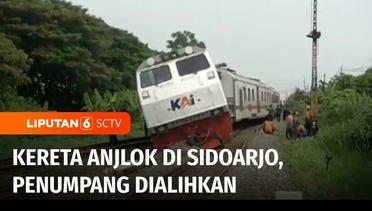 Kereta Anjlok di Perlintasan Sidoarjo Jelang Stasiun, Dua Gerbong Belakang Terperosok | Liputan 6