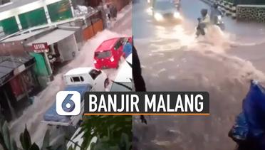 Motor Nekat Terjang Arus Deras Banjir Malang