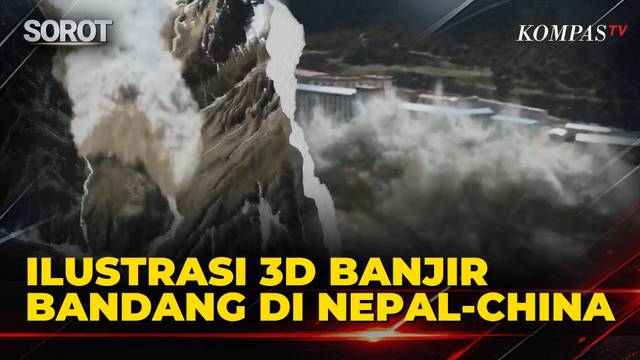 Ilustrasi 3D Banjir Bandang Dahsyat Nepal-China: 7 Menit Longsoran Hantam Pelabuhan-Permukiman