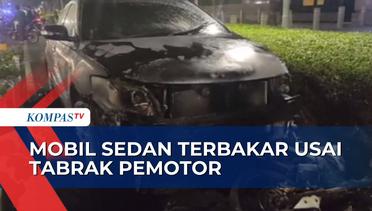 Mobil Sedan Tabrak Motor Hingga Terbakar di Jalan Sudirman, 2 Orang Terluka!