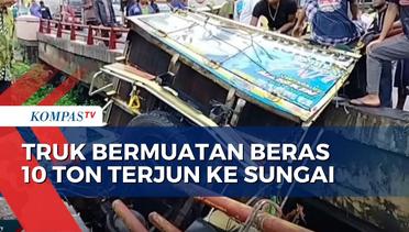 Truk Pengangkut Beras 10 Ton dari Cirebon Menuju Jakarta Terjun ke Sungai