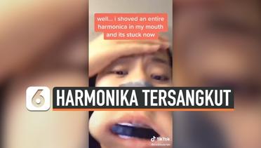 Harmonika Tersangkut di Mulut, Wanita Ini Malah Rekam Momennya di TikTok