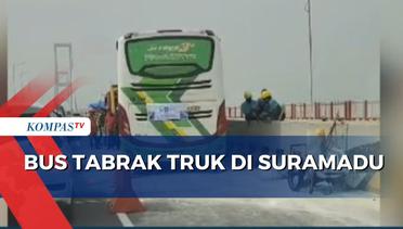 Diduga Sopir Mengantuk, Bus Tabrak Truk Bermuatan Pasir di Jembatan Suramadu Jawa Timur