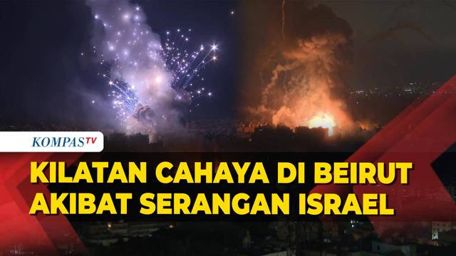 Penampakan Kilatan Cahaya di Langit Beirut Akibat Serangan Israel