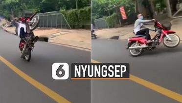 Apes, Pemuda Jumping Motor di Jalanan Akhirnya Nyungsep Tabrak Tanaman