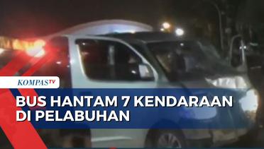 Diduga Rem Blong, Bus Hantam 7 Kendaraan di Pelabuhan Bakauheni Lampung