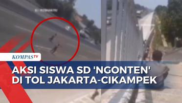 Nekat! Aksi Berbahaya Siswa SD Ngonten Joget di Tengah Tol Jakarta-Cikampek