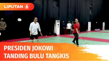 Momen Saat Presiden Jokowi Main Bulu Tangkis Bersama Jonatan Christie Lawan Hendra Setiawan | Liputan 6