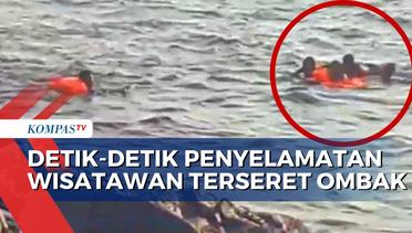 Momen Penyelamatan 4 Wisatawan Terseret Ombak Hingga Belasan Meter di Pantai Payangan
