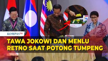 Momen Jokowi dan Menlu Retno Tertawa Ngakak saat Potong Tumpeng di HUT ke-56 ASEAN