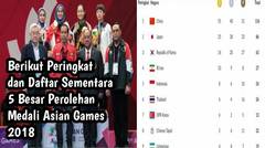 Berikut Peringkat dan Daftar Sementara 5 Besar Perolehan Medali Asian Games 2018