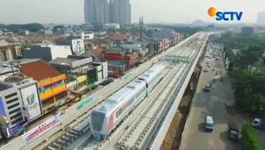 Gerbong LRT Fase 1 Rute  Kelapa Gading - Velodrome  Sudah Terpasang Rapi di Lintasan KA - Liputan6 Siang