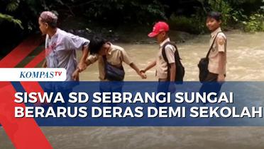 Potret Siswa SD di Cianjur Jalan Kaki 2 Km dan Sebrangi Sungai Demi Sampai Sekolah
