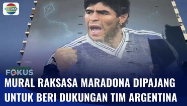 Dukung Tim Argentina, Mural Raksasa Diego Maradona Dipampang | Fokus