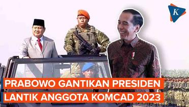 Momen Prabowo Naik Mobil Terbuka TNI di Pelantikan Komponen Cadangan Pertahanan Negara 2023