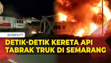 Ngeri! Detik-Detik Kereta Tabrak Truk Trailer di Madukoro Semarang, Api Membumbung Tinggi