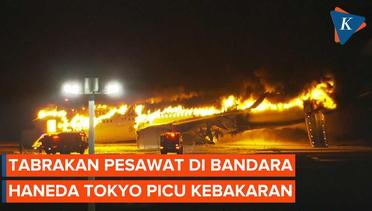 Sebuah Pesawat Terbakar di Landasan Pacu Bandara Haneda Jepang Usai Tertabrak Pesawat Lain