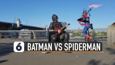 Viral Batman dan Spiderman Bertarung Alat Musik
