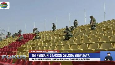 Puluhan Aparat TNI Dikerahkan Untuk Perbaiki Kerusakan di Stadion Gelora Sriwijaya - Fokus