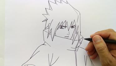 cara menggambar sasuke simple dan mudah