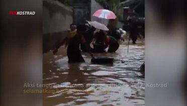 Tanggap Bencana Banjir,  Anggota Brigif PR 17 Selamatkaan Lansia.
