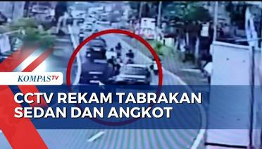 CCTV Rekam Kejadian Mobil Sedan Hantam Angkot dari Arah Berlawanan