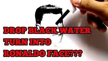 AMAZING, how to draw CRISTIANO RONALDO -CR7 with water and drop black watercolour. MUST SEE ART