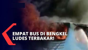 Diduga Akibat Percikan Api Pengelasan, 4 Bus di Bengkel Pengecatan Ludes Terbakar!