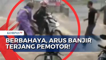 Detik-Detik Pemotor di Jalan Raya Utama Cirebon-Kuningan Berjatuhan Diterjang Arus Banjir!