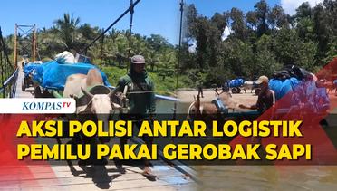 Momen Polisi Antar Logistik Pemilu Pakai Gerobak Sapi di Lampung