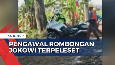 Motor Pengawal Rombongan Presiden Joko Widodo Terpeleset Lewati Jalan Licin di Blora