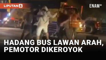 Hadang Bus Lawan Arah di Lamongan, Pemotor Malah Dikeroyok