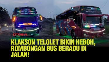 Heboh! Aksi Seru Bersautan Main Klakson Telolet Antar Bus di Pinggir Jalan