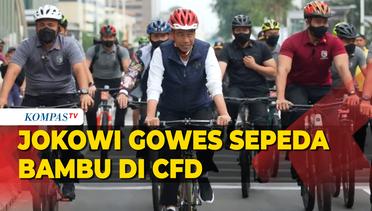 Momen Jokowi Mengayuh Sepeda Bambunya di CFD Sudirman pada Minggu Pagi