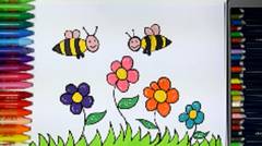 Menggambar Bunga Dan Lebah - Belajar Gambar Dan Mewarnai