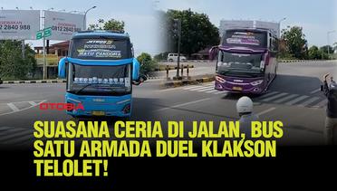 Adu Seru di Siang Hari, Bus Satu Armada Hibur Pengguna Jalan Dengan Klakson Teloletnya!