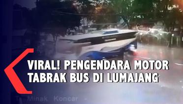 Viral Pengendara Motor Tabrak Bus Ladju di Lumajang