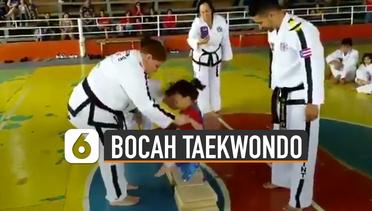 Hebat, Aksi Bocah Latihan Taekwondo Hancurkan Papan Dengan Bokong