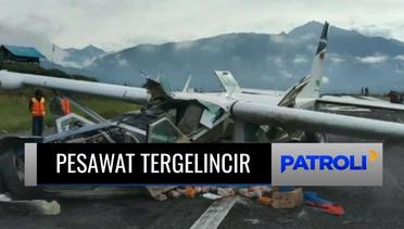 Pesawat Kargo Tergelincir, Muatan Sembako Berhamburan di Landasan Bandara Ilaga, Papua | Patroli
