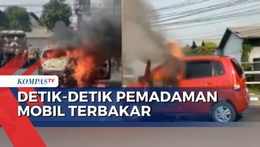 Detik-Detik Mobil Terbakar Akibat Korsleting Listrik di Jembatan Jalan Raya Geluran