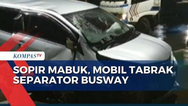 Sopir Diduga Mabuk, Sebuah Mobil Tabrak Separator Busway di Kelapa Gading!