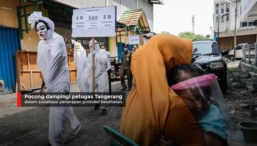 Pocong dampingi petugas Tangerang dalam sosialisasi penerapan protokol kesehatan