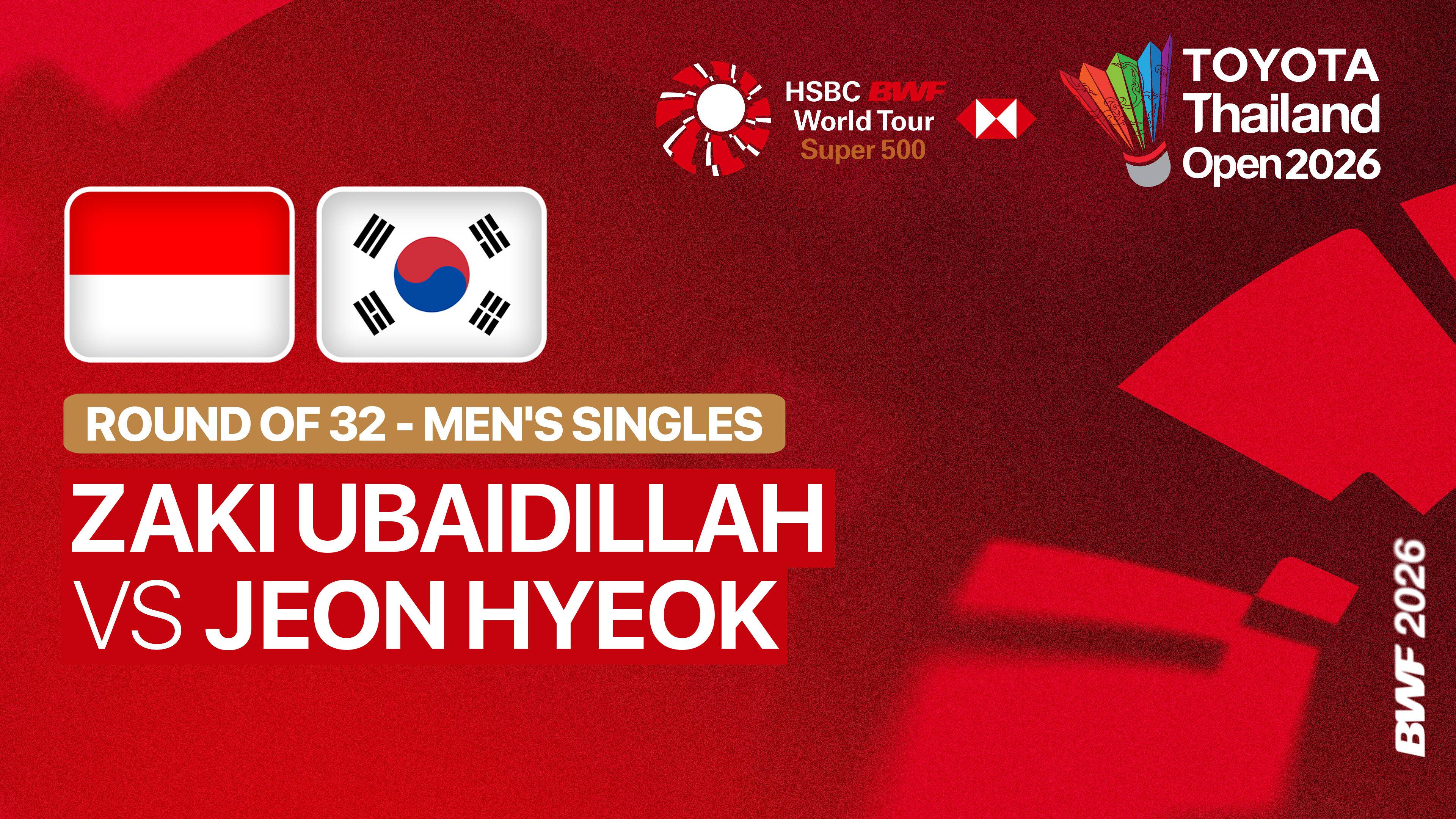 Moh. Zaki Ubaidillah (INA) vs Jeon Hyeok Jin (KOR) - Men's Singles Round of 16 | TOYOTA Thailand Open 2026
